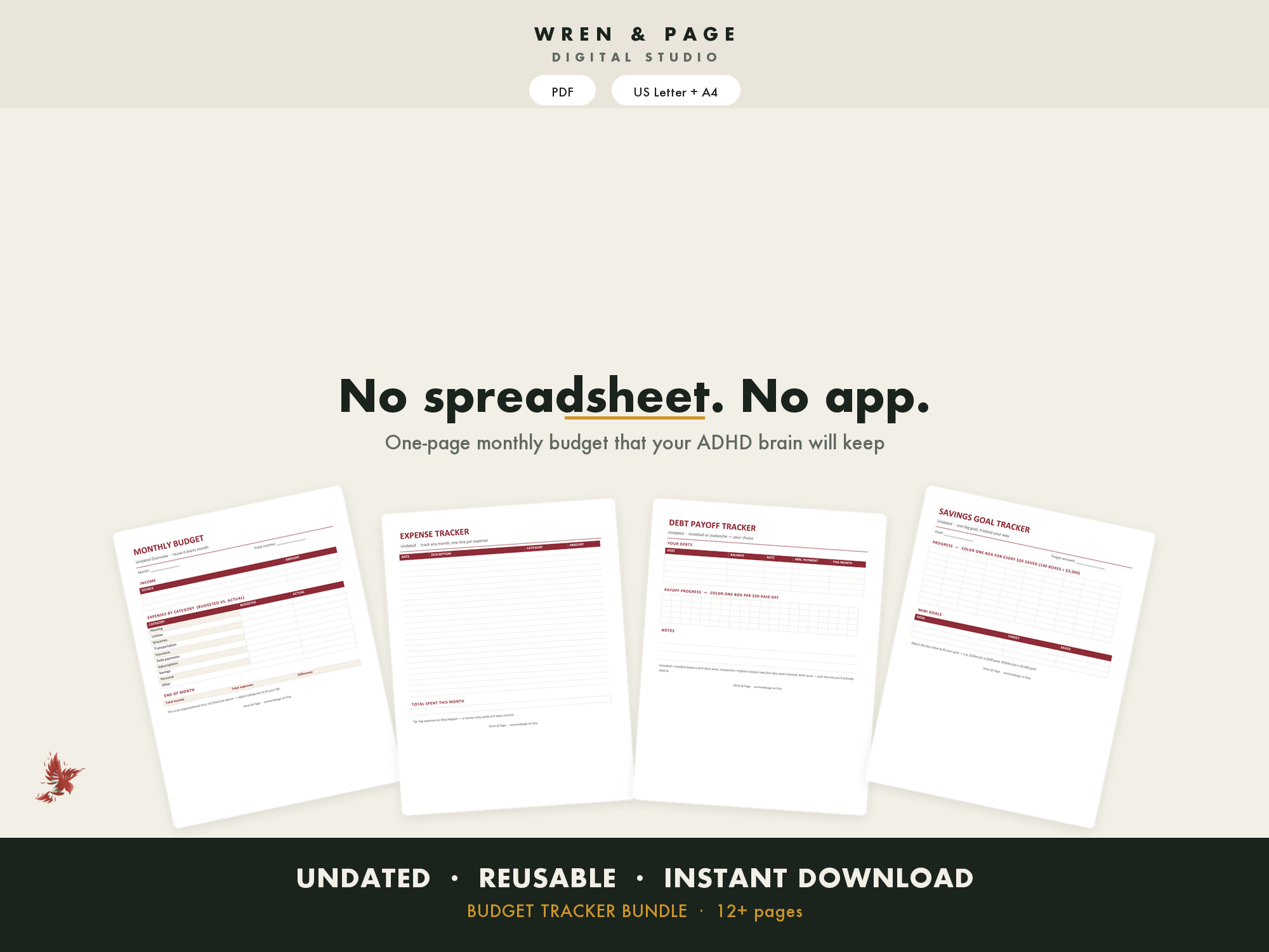 Preview of Wren and Page budget tracker pages