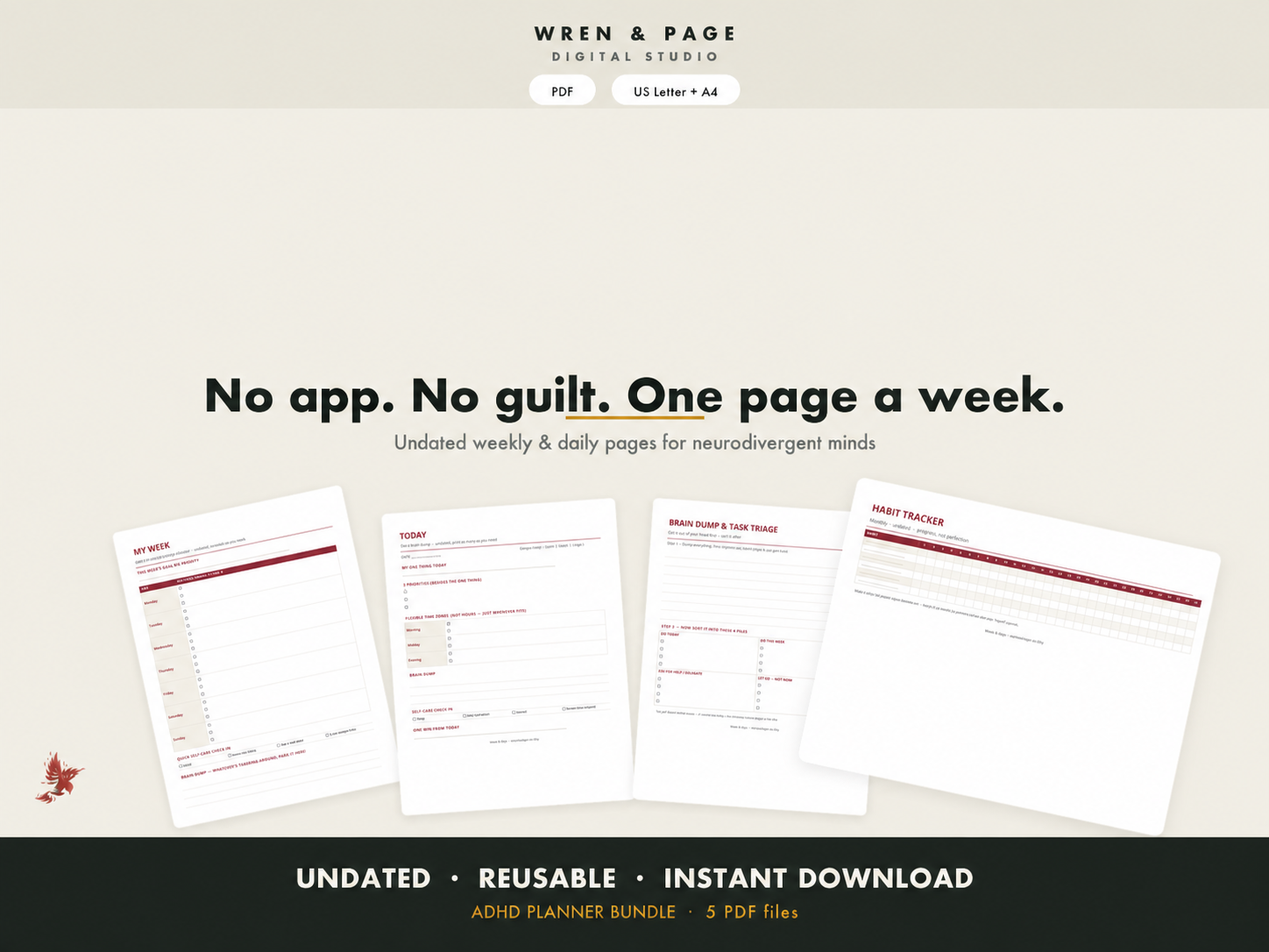 Preview of Wren and Page ADHD planner pages