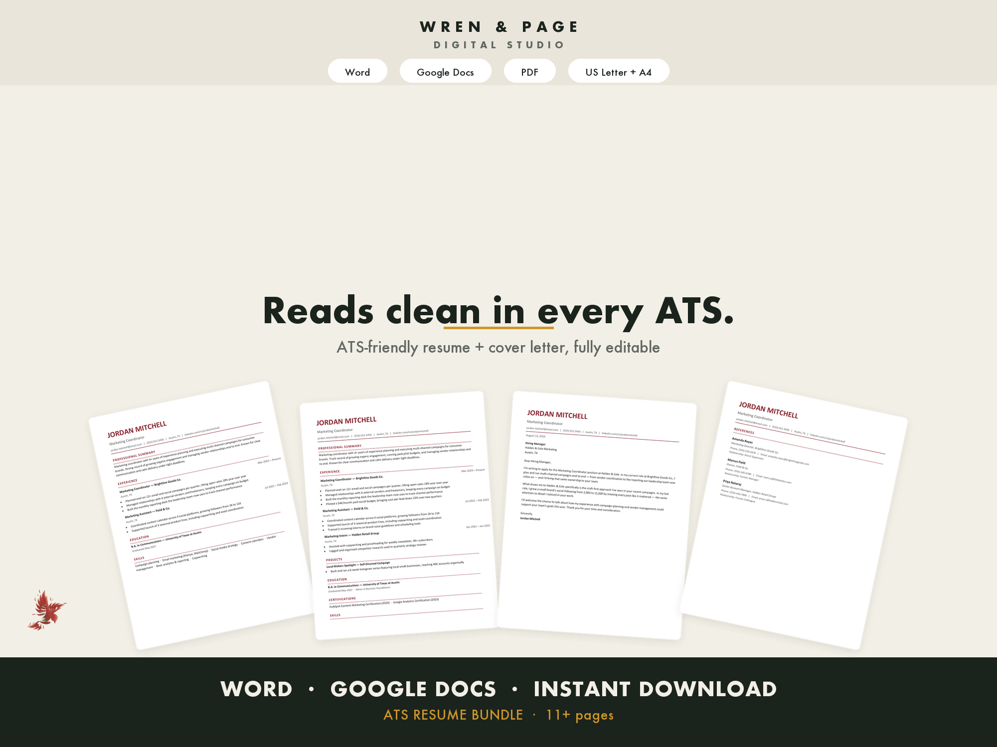 Preview of Wren and Page ATS resume template